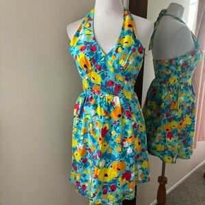 Vintage 1970s Loll Ease Floral Halter Dress Size 10 - fits Small